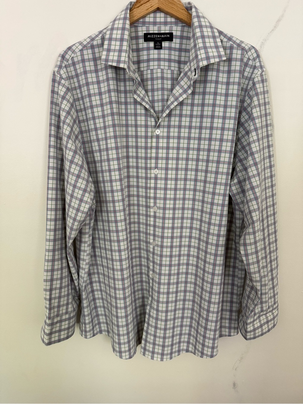 Mizzen+Main Men’s Blue and White Plaid Dress Shirt